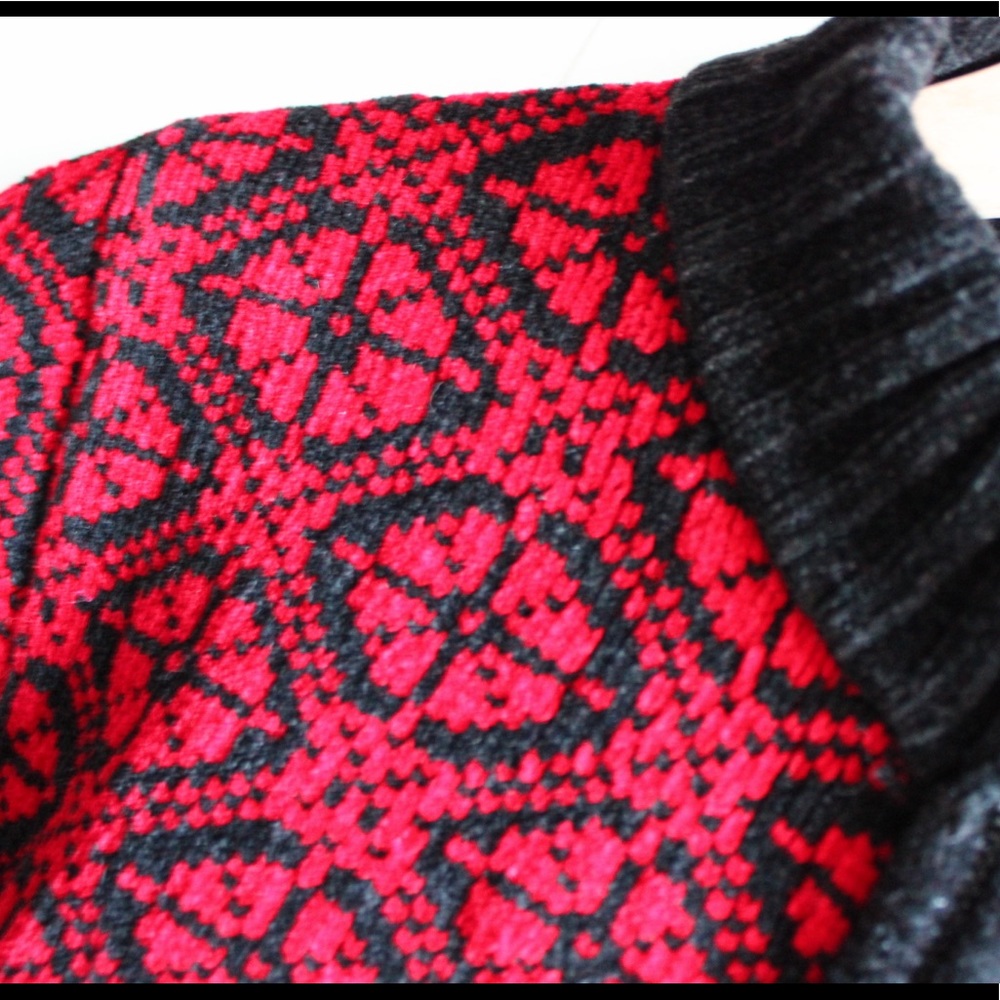 1990s Vintage Nordic Fair Isle Zip-up Cardigan Sweater Chenille Ladies Petite - Picture 5 of 10